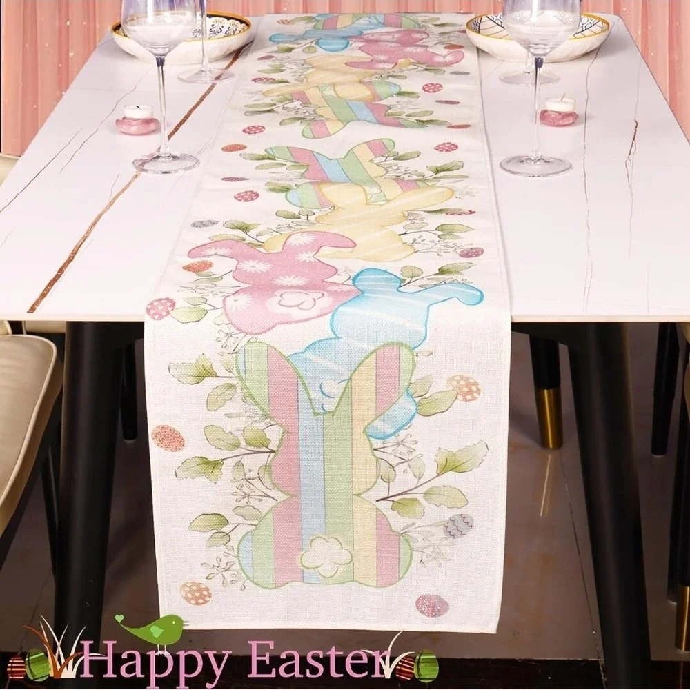 Easter Bunny and Colorful Eggs Table Runner for Easter‎ Holiday Spring 13x72 in.
